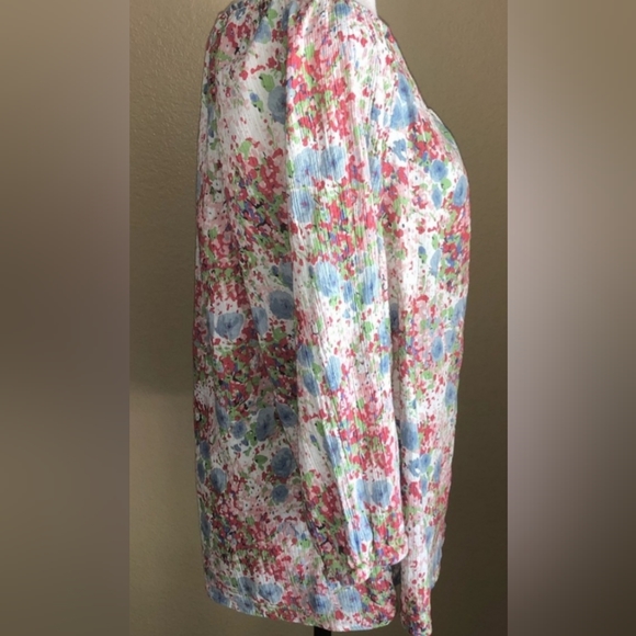 Chaps/ Boho Flowy Floral Print Top w/Tassle Tie Front - Picture 4 of 7